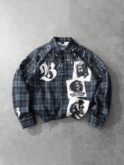 Goth Camicia a maniche corte a quadri da uomo