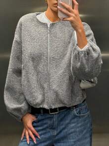 SHEIN EZwear Women's Round Neck Short Overcoat, Fall Clothes For Women - Grey - View 4