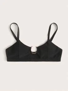 Swim Vcay Summer Beach Ring Linked Bikini Top - Black - View 3