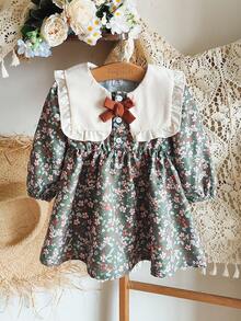 SHEIN Vintaside Kids 女婴可爱长袖公主裙，时尚优雅，适合春秋季