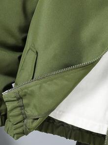 SHEIN Áo khoác hoodie dài tay có khóa kéo màu trơn thường ngày cho bé trai tuổi teen, mùa thu - xanh quân đội - Xem 5