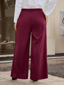 Calvaya Damen Große Größen Einfarbige Lose Elegante Plissee Weite Bein Hose - Bordeaux - Übersicht 2