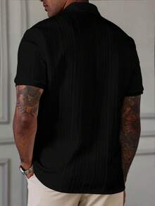 Manfinity CasualCool 男式白色几何条纹纹理面料休闲 Polo 衫 - 黑色 - 查看 6