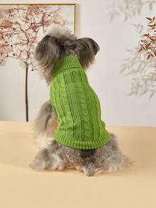PETSIN 1 Piece Of Green Short Autumn And Winter Thick Knitted Windproof Warm Casual Pet Sweater - Green - View 3