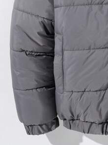 1pc Men's Winter Casual Grey Cotton Jacket,School Sporty Stand Collar Hooded Loose Fit Long Sleeve Padded Quilted Pockets Versatile Outdoor Outwear - Grey - View 3