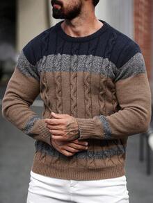 Manfinity Mode Áo len chui đầu cổ tròn dệt kim màu khối cho nam - Nhiều màu - Xem 6