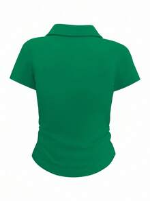 SHEIN EZwear Áo thun tay ngắn trơn màu thường ngày dành cho nữ, mùa hè - Màu xanh lá cây đậm - Xem 2