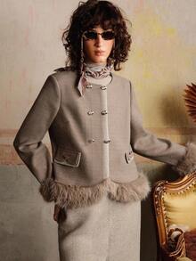 Revavyn Revavyn Women's Fashionable And Elegant Commuter Fuzzy Tweed Jacket - Dark Grey - View 3