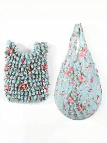 Joivida 新款创意花卉泡泡袋 - 便携式家居收纳袋，高弹力，大容量手提弹力泡泡手提袋，女士手提包 - 彩色 - 查看 8