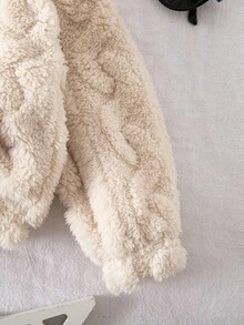 SHEIN 可爱毛绒杏色立领卫衣，百搭秋冬 - 卡其色 - 查看 3