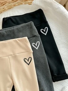 女宝宝可爱休闲百搭针织字母图案松紧腰保暖内衬厚裤子，适合秋冬季 - 彩色 - 查看 5