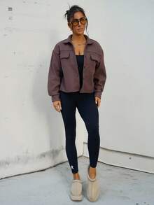 SAYEHFBABY Casual Drop Shoulder Button Down överrock, höst - Brun - Visa 4