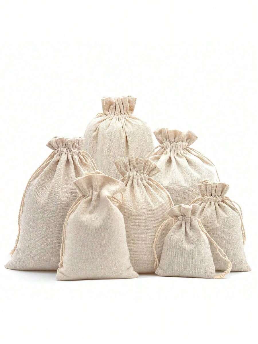 10PCS, 9 Sizes, 100% Natural Plain Linen Christmas Snowflake Drawstring Bags, Jute Burlap Fabric Pouches, Can Store Fruits, Vegetables, Coffee, Can Be Used For Jewelry, Gifts, Cosmetics, Clothes And Other Packaging, Suitable For Christmas, Birthday, Wedding, Party Gifts - Multicolor - View 1