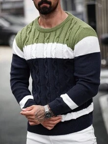 Manfinity Homme Áo len chui đầu cổ tròn dệt kim màu khối cho nam - Nhiều màu - Xem 4