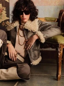 Aveloria Damenjacke aus Pelz und Leder mit schmaler Taille, kurzer Schnitt, pelziges großes Reversdesign, Bündchen mit offener Kante, versteckte Taschen, vielseitige schmale Passform, Freizeitjacke für den täglichen Weg zur Arbeit, Herbstkleidung für Damen, Winterkleidung für Damen, Damen-Winterjacke mit Reißverschluss - Dunkelgrau - Übersicht 5