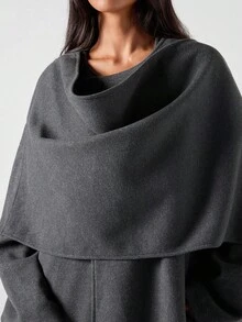 LYSMO 2025 New Arrive Minimalism Winter Women's Fashionable Shawl Coat, Autumn/Winter - Dark Grey - View 7