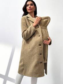 MaterniWear معطف أمومة 3 في 1 مع حزام قابل للإزالة، لون أحادي، طراز كاجوال للتنقل مع جيوب جانبية - قهوة بني - مشاهدة 6