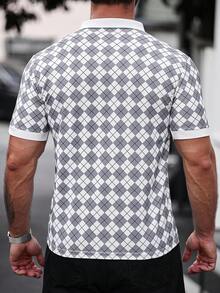 Manfinity Homme Camisa polo de moda casual para hombre, con estampado geométrico, camisa polo versátil - Blanco - Ver 2