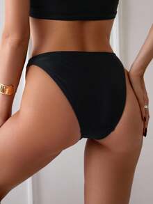 Swim Basics Women Summer Beach Solid Color Simple Bikini Bottom - Black - View 2