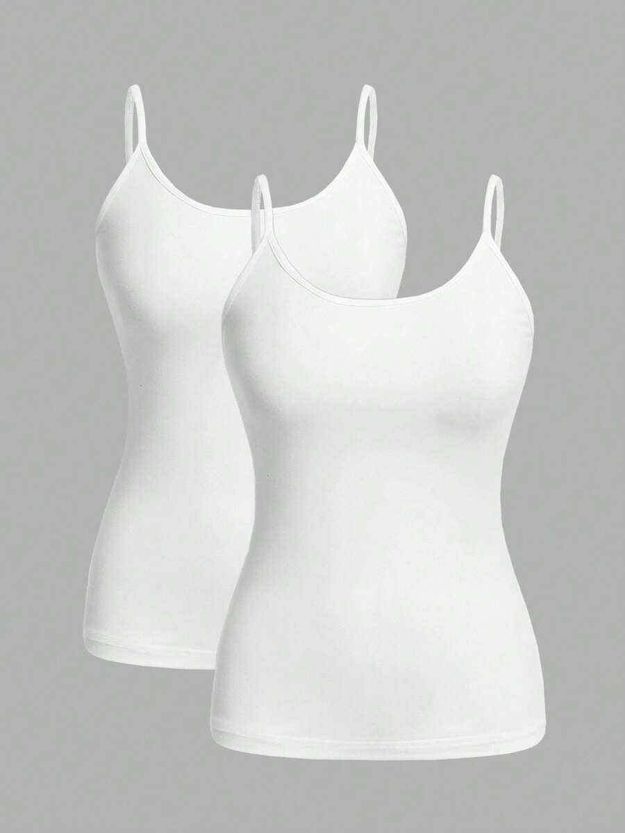 SHEIN EZwear 2pcs Women's White Tight Casual Camisole - White - View 1
