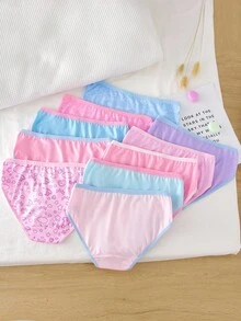 10条装女童爱心、星星、线条印花卡通可爱时尚三角裤，适合青少年女孩，女童内裤套装，儿童内裤 - 彩色 - 查看 2