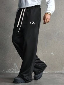 AXEPEAK Casual Street Loose Drawstring Pocket Men Sweatpants - Black - View 2