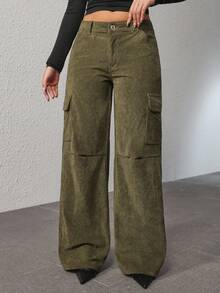 SHEIN ICON 女式休闲复古纯色灯芯绒阔腿裤