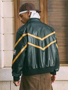 AXEPEAK Men's Fashionable Racing Jacket, Autumn, For Fall Winter - Black - View 2