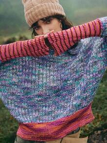 Bohemela Women's Casual Colorblock Patchwork Sweater, Suitable For Music Festivals And Halloween, Autumn/Winter - Multicolor - View 2