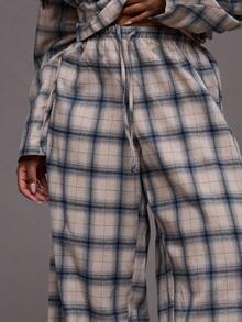 MUSERA Plus 格纹直筒系带腰裤，日常休闲酷女孩街头风，夏季款 - 彩色 - 查看 5