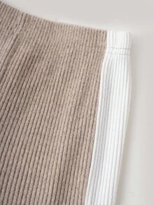 PrepCrw 2pcs Young Girls Elegant Urban Versatile White Trim Ruffle Collar Loose Fit Sweatshirt And Khaki Side Panel White Pants Set, Suitable For Casual Outings, Gatherings, Holidays, Autumn And Winter Young Girl Pant Set Girls Pant Suit Flare Pants Set Kids Girl S Spring And Autumn Suit - Khaki - View 6