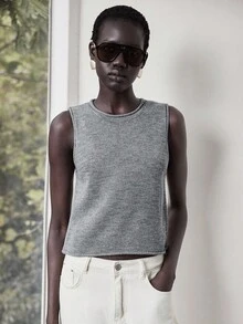 Lumivelle 2pcs Knitted Long Sleeve Cardigan & Sleeveless Knit Vest Set, Versatile Button Up Cardigan Grey Cardigan - Grey - View 6