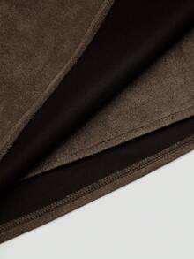 Lyrianda Plus Size Suede Pleated Asymmetric Zipper Decor Minimalist Commuter Short Skirt, Autumn/Winter - Brown - View 6