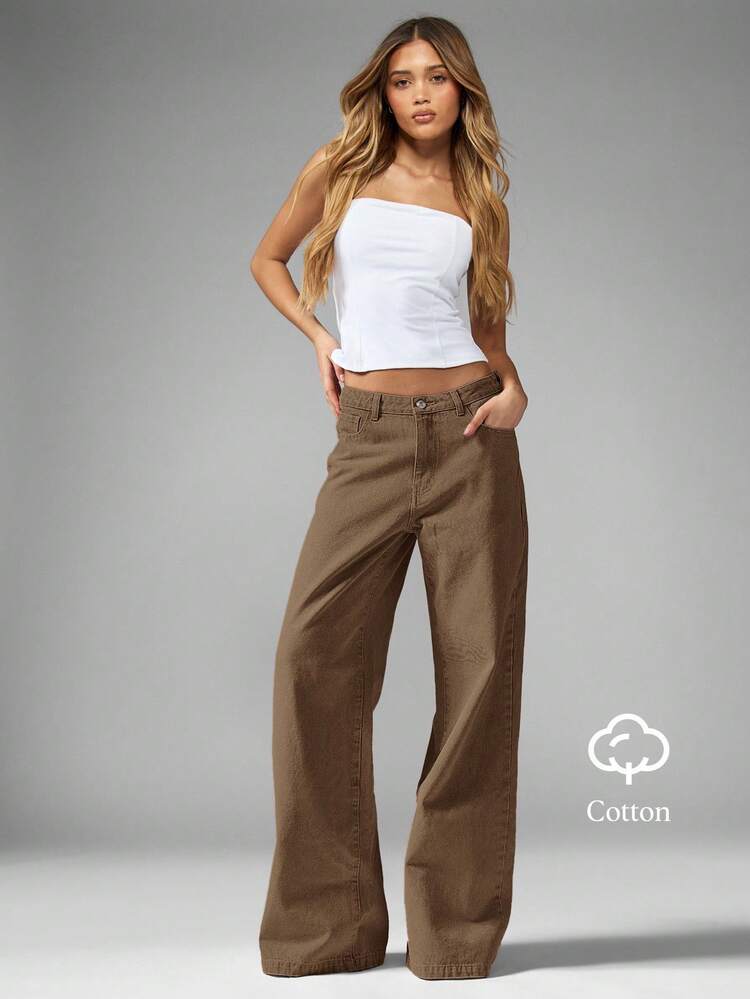 MISSGUIDED High Waisted Wide Leg Rigid Denim Jeans For Women Vintage Style Straight Fit Palazzo Pants Cotton Twill Casual Fall Winter Bottoms
