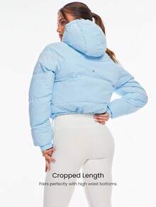 GLOWMODE 舒适丝滑保暖可调节抽绳下摆连帽羊毛内衬短款羽绒夹克秋冬户外日常休闲装 - 水藍色 - 查看 3