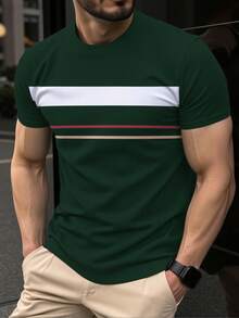 Manfinity Homme 男士撞色条纹短袖半襟休闲百搭夏季 Polo 衫 - 彩色 - 查看 1