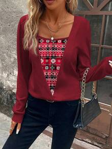 EMERY ROSE Women's New Arrival Christmas Element Graphic Print Casual Pullover Sweatshirt, Autumn/Winter - Multicolor - View 4