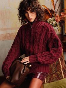 Arave Women's Fashion Zipper Half-Placket Cardigan Sweater