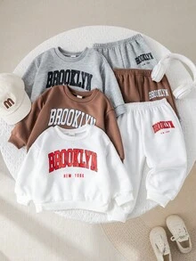 SHEIN Babygirl 可爱休闲字母图案长袖卫衣套装，秋冬 - 彩色 - 查看 8