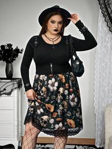 SHEIN CURVE+ Váy liền thân họa tiết Halloween cỡ lớn cho nữ/Mùa thu/Đông - Nhiều màu - Xem 7