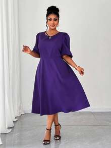 Maweii Plus Size Women's Chiffon Puff Sleeve Dress