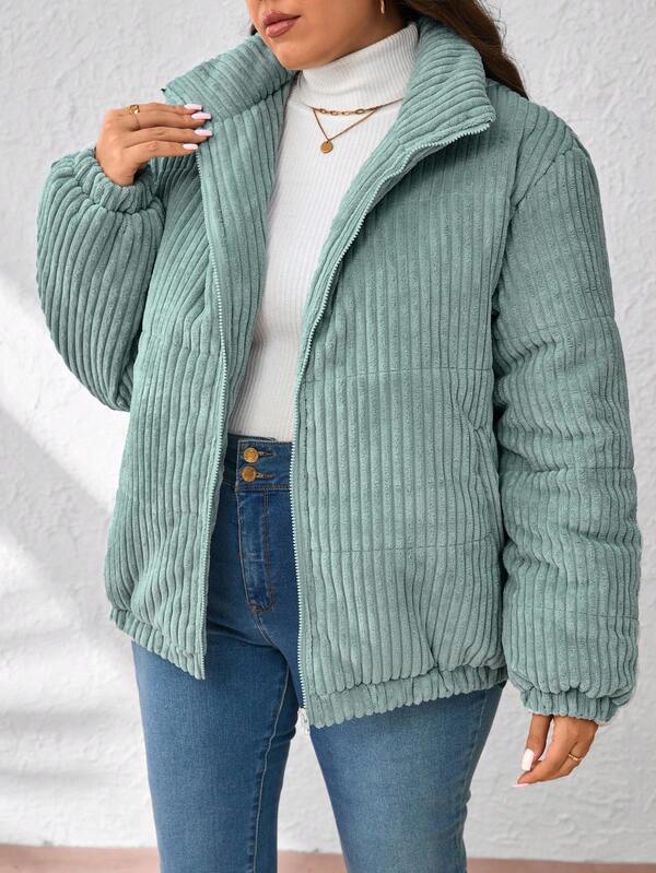 SHEIN Gesteppte Cord-Jacke in Große Größen