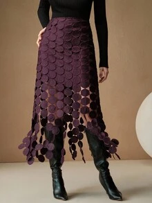 Anewsta Laser Cut Multi Circle Double Layered Skirt - Violet Purple - View 3