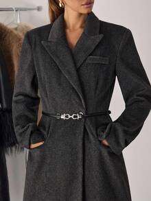 SHEIN BAE Áo khoác len pha trộn cạp cao ve dài dành cho nữ mùa thu đông - Màu xám đen - Xem 5