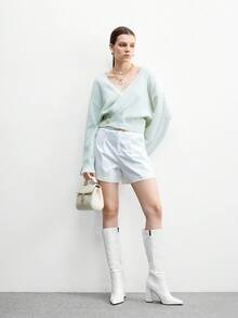 CUCCOO BIZCHIC 高品质鳄鱼压纹白色高筒靴，尖头粗跟优雅女靴，时尚百搭新款长靴，展现女性魅力与优雅 - 白色 - 查看 10