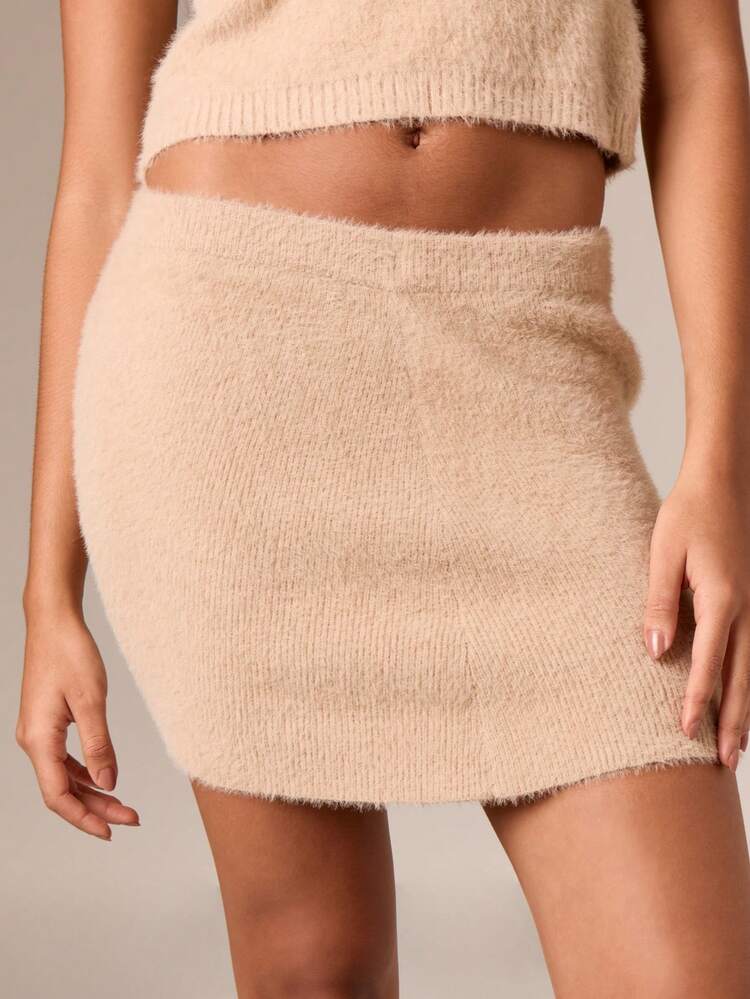 Fuzzy Knit Mini Skirt With Raw Hem