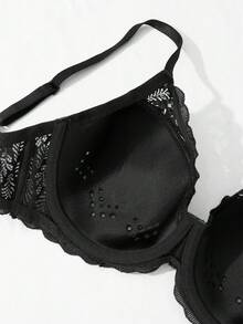 SHEIN 1pc Lace Underwire Thin Padded Simple Basic Bra - Black - View 4