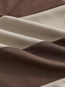 SWAVVY 男士条纹印花圆领休闲短袖T恤，夏季 - 咖啡棕 - 查看 3