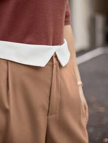 Calvaya Plus Size Fashion Commuter Colorblock Asymmetric Waistband Design Pants - Khaki - View 3