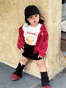 DAZY Casual Street Outdoor Fashion Versatile Long Sleeve Zipper Baby Girls Sweatshirts Spring - Red - View 5